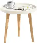 Small Side Table round Coffee End Table with Solid Wood Legs Modern Accent Bedsi