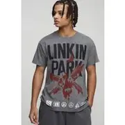 Mens Charcoal Oversized Washed Linkin Park Band License T-Shirt