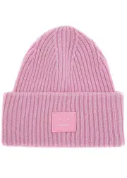 Acne Studios Pansy Logo Ribbed Wool Beanie - Pink One Size