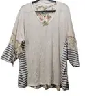 NEW Democracy Wom XL Floral Striped Multicolor Tie Sleeve Boho Cottagecore Tunic