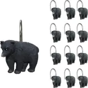 Sunlit Rustic Decorative Shower Curtain Hooks, Black Bear Shower Curtain Rings,