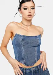 [Momokrom] Dip Hem Denim Corset Top