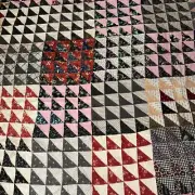 Vintage Triangle Patchwork Quilt TOP ONLY Vtg Fabrics Well Sewn 71x85”