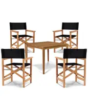 Curated Maison Cateline 5-Piece Square Teak Outdoor Dining Set With Black Textilene Fabric