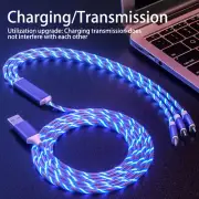 66W LED Fast Charging Type C Light Up Phone Charger 3 in 1 USB Cable Cord 2M