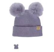 C.C Kids Light Puple Warm Cozy Winter Rib-Knit Beanie Hat with Faux Fur Pompom