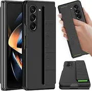 [NINKI] Compatible Samsung Galaxy Z Fold 5 Case with Strap, Black, Hard Shockproof PC Cover Camera Protective Slim Thin Case for Samsung Z Fold 5 Phone