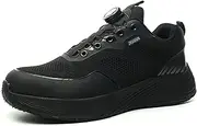 [SDEQA] Steel Toe Cap Trainers Mens Safety Shoes Lightweight Breathable Shock-Absorbing with Rotary Button Sneakers for Work Construction Industrial