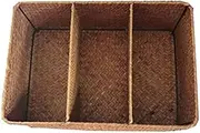 domoi 3-Section Wicker Baskets for Shelves, Hand-Woven Seagrass Storage Baskets Toilet Paper Basket Large