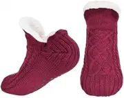[Homirty] 1 Pair of Slipper Socks, Cuddly Socks, Knitted Floor Socks, Warm Winter Socks, Non-Slip Stopper Socks, Winter Socks with Fleece Lining, Fluffy House Socks, for Men and Women (EU 40-42), wine