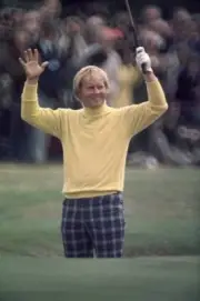Jack Nicklaus victorious from sand during Thursday play at Royal T - Old Photo