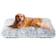 Fluffy Dog Crate Pad, XL Anti-Anxiety Dog Bed - Plush Faux Fur, Non-Slip, Grey