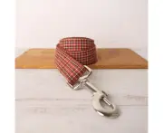 Red Brown Plaid Suede Dog Collar Leash XS