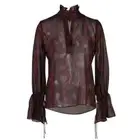 NILI LOTAN Red Black Snakeskin Ruffled Neck Long Sleeve Silk Chiffon Blouse XS