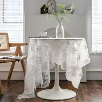 在飛比找momo購物網優惠-【JEN】白色繡花蕾絲桌巾蓋布拍照道具130*130cm