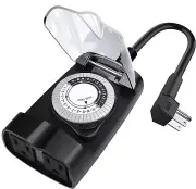 G-Homa 24 Hour Mechanical Outdoor Timer Outlet, Outdoor Timer for Lights, Waterp