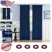 Versatile Navy Blue Blackout Curtains - Wrinkle-Free Thermal Insulation Set of 2