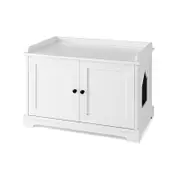 Costway Wooden Cat Litter Box Enclosure Hidden Cabinet Cat House Sideboard w/2 Doors White