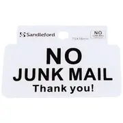 Sandleford No Junk Mail Self Adhesive Sign 75 x 38mm