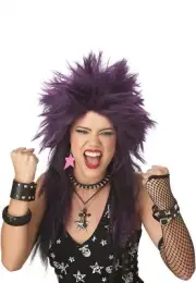 Rock It Wig 80's Retro Purple Fancy Dress Up Halloween Adult Costume Accessory