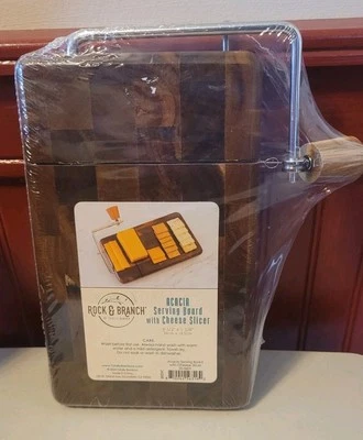 Rock & Branch Acacia Wood Serving Board with Cheese Slicer (9-1/2" x 5-5/8") New