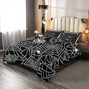 Boys Spider Web Printed Comforter Set for Kids Girls Queen Halloween Themed Comforter Decorative Scary Spider Bedding Sets Children Bedroom Ultra Soft Black White Animal Theme Quilted Bedspread