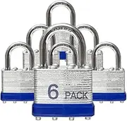 Lock Outdoor Padlocks, Key Lock, Padlocks with Same Key - Laminated Steel Keyed Padlocks with Normal Shackle, 6 Pack, for Hasp Latch, Sheds, Fences, Storage Locker, School, Gym