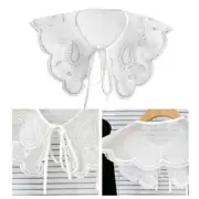 White Embroidery Floral False Collar Mesh Shawl Cape for Office and Casual Wear