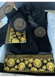 New Authentic Versace Bath Robe Mens Medium Black Baroque Gold Medusa Robe.