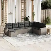 8 Piece Garden Sofa Set with Cushions Grey Poly Rattan Patio Bar Sets