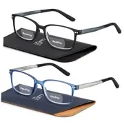2 Pairs TR90 Bifocal Reading Glasses for Men,Rectangular Black/Blue 1.25 x