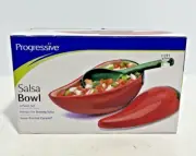 Progressive Red Chili Pepper Ceramic Covered Salsa Bowl Dip Dish Server w/ Spoon