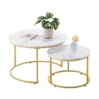 VEVOR Nesting Coffee Table Set of 2 Round Coffee Table 700 mm (White & Gold)