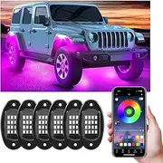Ohleats Rock Lights for Car, Multi Color RGB LED Rock Lights Kit with APP Control & Music Mode, Waterproof Underglow Rock Neon Light for Pickup Truck SUV, Car Accessories (6 Pods)