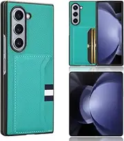 Leather Case for Samsung Galaxy Z Fold6, Samsung Galaxy Z Fold6 Case with Card Case, Leather Wallet Protective Case, Mobile Phone Case for Samsung Z Fold 6-Green