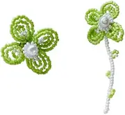 [RYEPOLNIX] Handmade Earrings Green Flower Asymmetric Beaded Pearl Earrings Holiday Summer Beach Sweet Cute Cool Girls Party Earrings/604