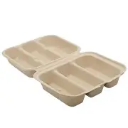 3-Compartment Taco, Hot Dog Container Compostable Clamshell 50pcs