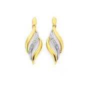 9ct Gold Diamond Swirl Drop Stud Earrings