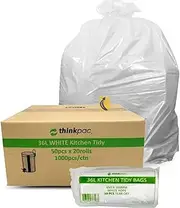 Garbage Bags 36L Carton of 1,000 - White Rubbish Bin Liners 65 x 56 cm - 10 um Standard Thickness - Waste Bags for Offices, Commercial Spaces, Household & Cleaning