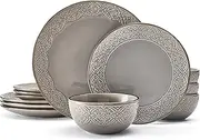 Pfaltzgraff Emma 12 Piece Dinnerware Set, Service for 4, Gray