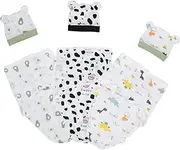 FUNNETOYU 3Sets Boy Swaddle Blankets with Hats Soft Cotton Newborn Sleep Wraps Versatile Receiving Blankets for Spring Autumn for Nursery Use and Photo Props