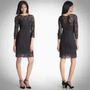 Aidan Mattox Black Lace Trim Sheath Cocktail Dress .NWT Sz.0 $395
