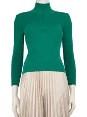 Green Rib Knit Wired Half-Zip Jumper