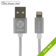 MOKI King Size Braided Lightning SynCharge cable - 3mt/10ft - Silver