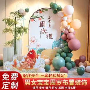 【立減20】男女寶寶周歲抓周地毯KT板定制氣球套餐場景裝飾背景墻布置用品