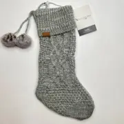 Ugg Koolaburra Carla Gray Knit Christmas Stocking With Faux Fur Pom Poms 21" NWT