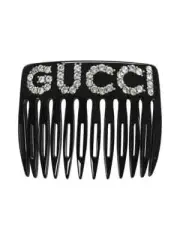 RARE NIB GUCCI Crystal Embellished Logo Motif Resin Hair Comb Accessory In Black