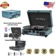 Take Your Music Anywhere with Smoky Blue Bluetooth Suitcase Record Player