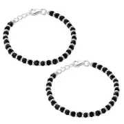 925 Sterling Pure Silver Black Bead Crystal Nazariya Bangle For Unisex Kids