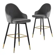 Set of 2 Bar Stools Kitchen Chairs Swivel Velvet Barstools Vintage Grey
